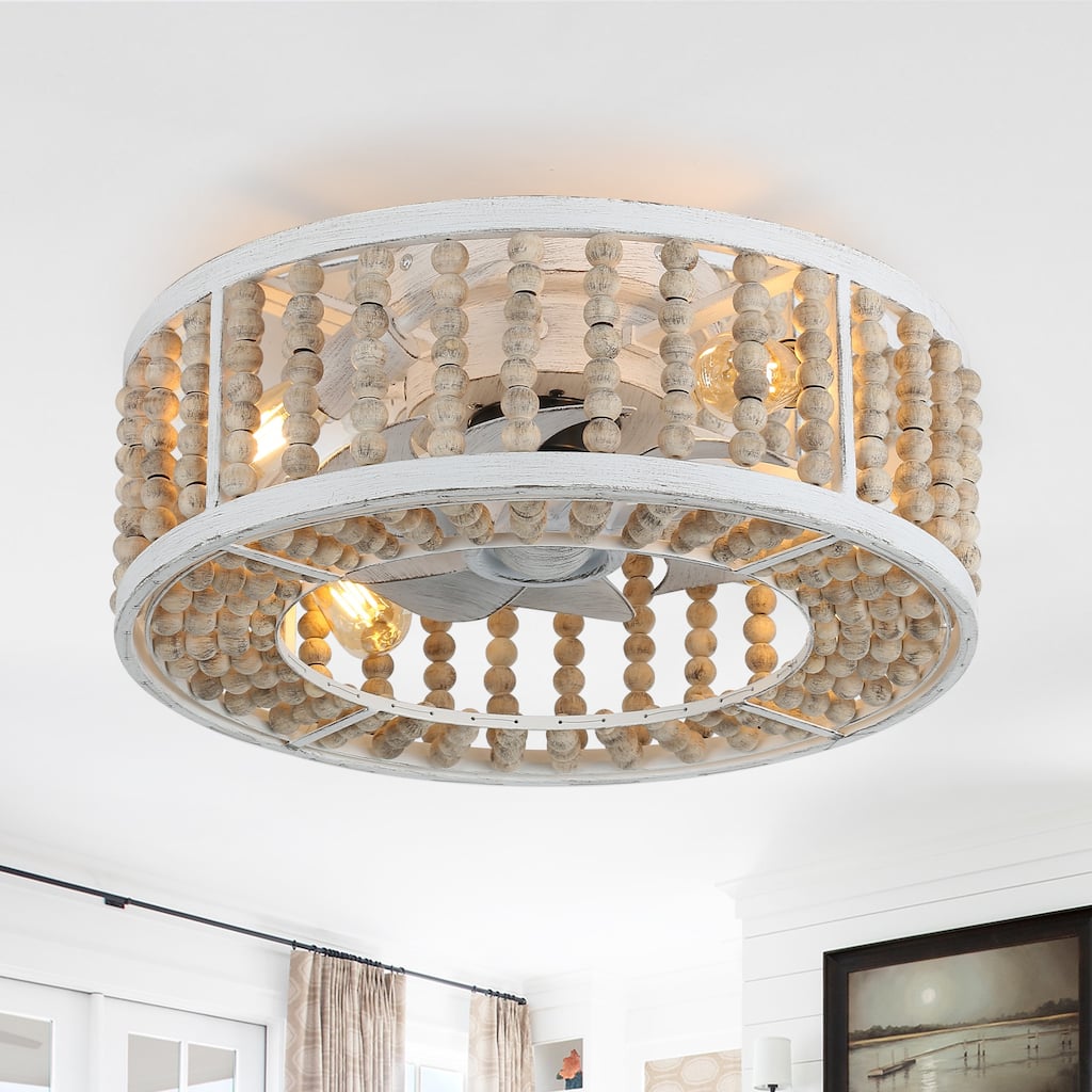 18" Oaks Aura Boho Flush Mount Ceiling Fan with Lights and Remote, Wood Beaded Farmhouse Low Profile Ceiling Fan - 18 inch