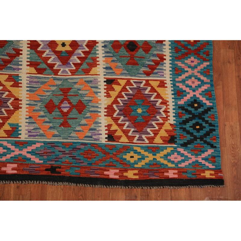 All-Over Kilim Oriental Area Rug Hand-Woven Reversible Wool Carpet - 8'4"x 11'4"