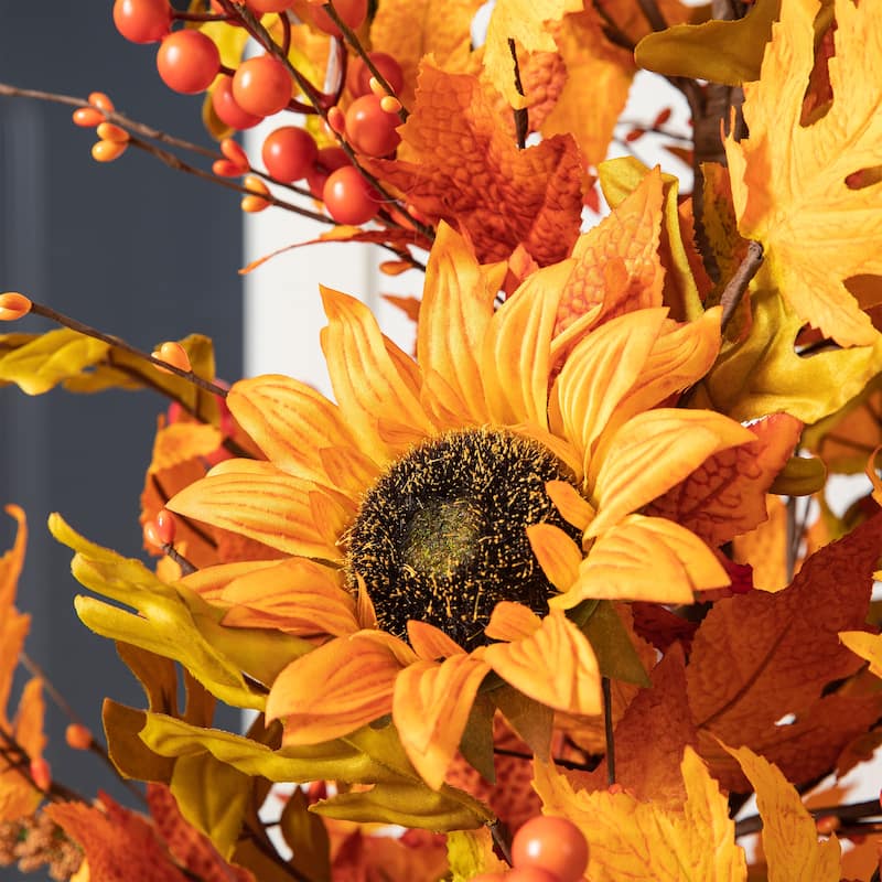 Glitzhome 48"H Fall Lighted Maple Leaf Sunflower Urn Porch Trees with Timer