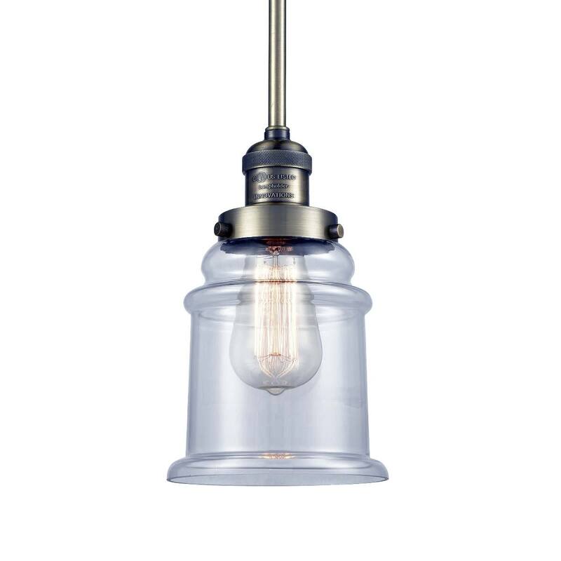 Innovations Lighting Canton 7" Wide Mini Pendant - Downrod Suspension - Antique Brass / Clear