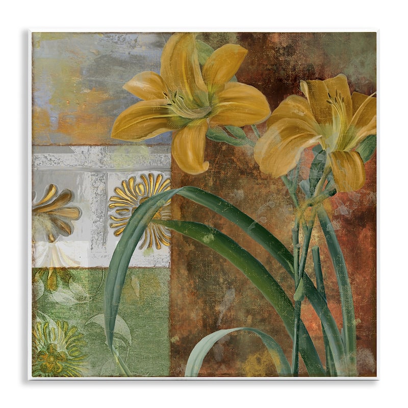 Stupell Yellow Lilies on Vintage Tile Wall Plaque Art Design By Sasha - 12 x 12