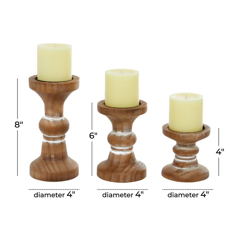 Brown or White Wood Beaded Pillar Candle Holder (Set of 3)