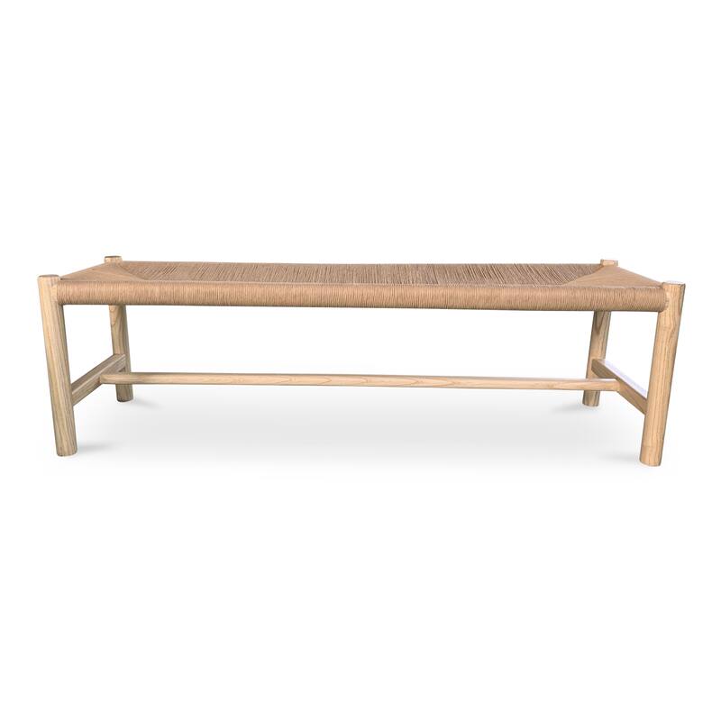 NADAAL STUDIOS Mayor Bench, Rectangular Solid Elm Frame with Woven Natural-Fiber Rope Seat, Large, Black