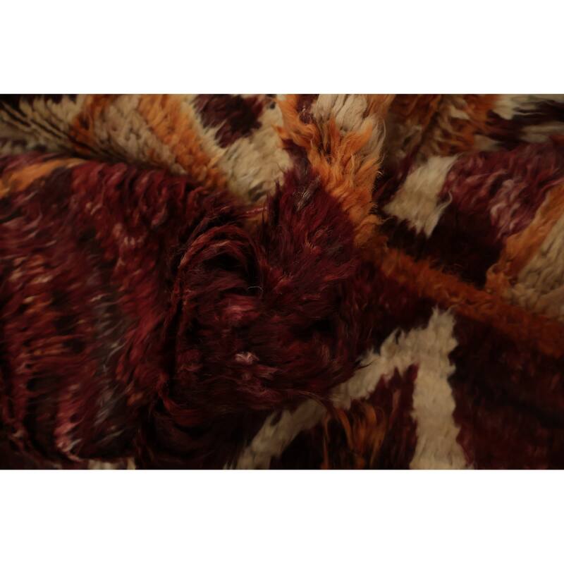 Hand Knotted Oriental 100% Wool Carpet Modern Tribal Red Moroccan Area Rug - 9' 10'' X 8' 3''