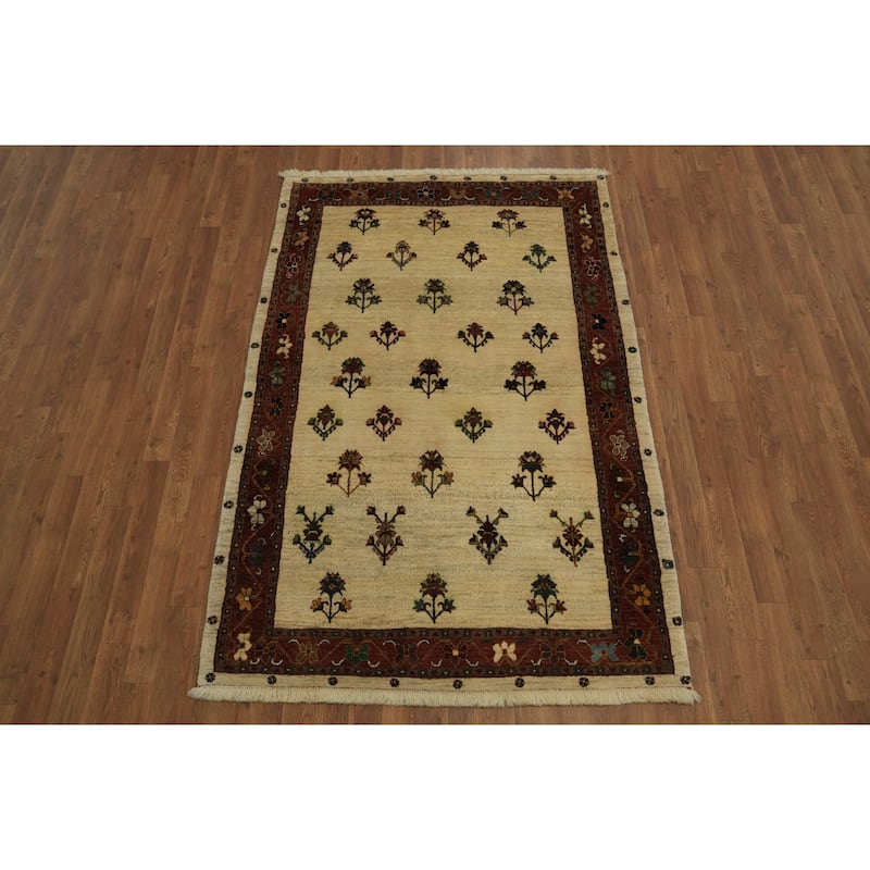 Hand Knotted Oriental 100% Wool Carpet Tribal All-Over Beige & Ivories Gabbeh Area Rug - 6' 4'' X 4' 2''