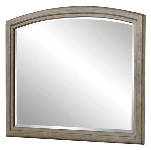 46 Inch Transitional Style Curved Wooden Frame Mirror, Gray - 36.75 H x 46 W x 1.13 L