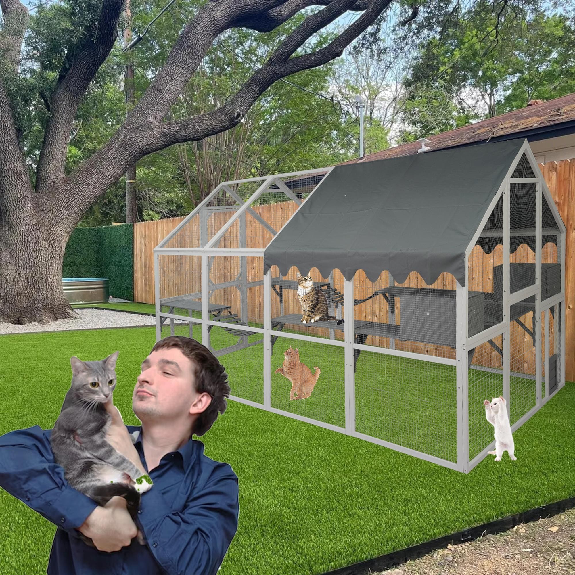 XPT019 cat cage box lovely house cute pet play speace Wooden White Big for backyard room Bed Bath Beyond 41581956