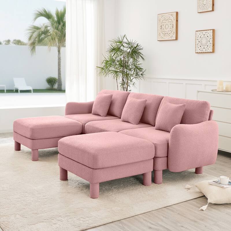 109.4" 3-Seater Modern Upholstered Sofa Couch, Deep-Seat Sectional Sofa with Shell-Shaped Armrests, Leisure Sofa for Living Room