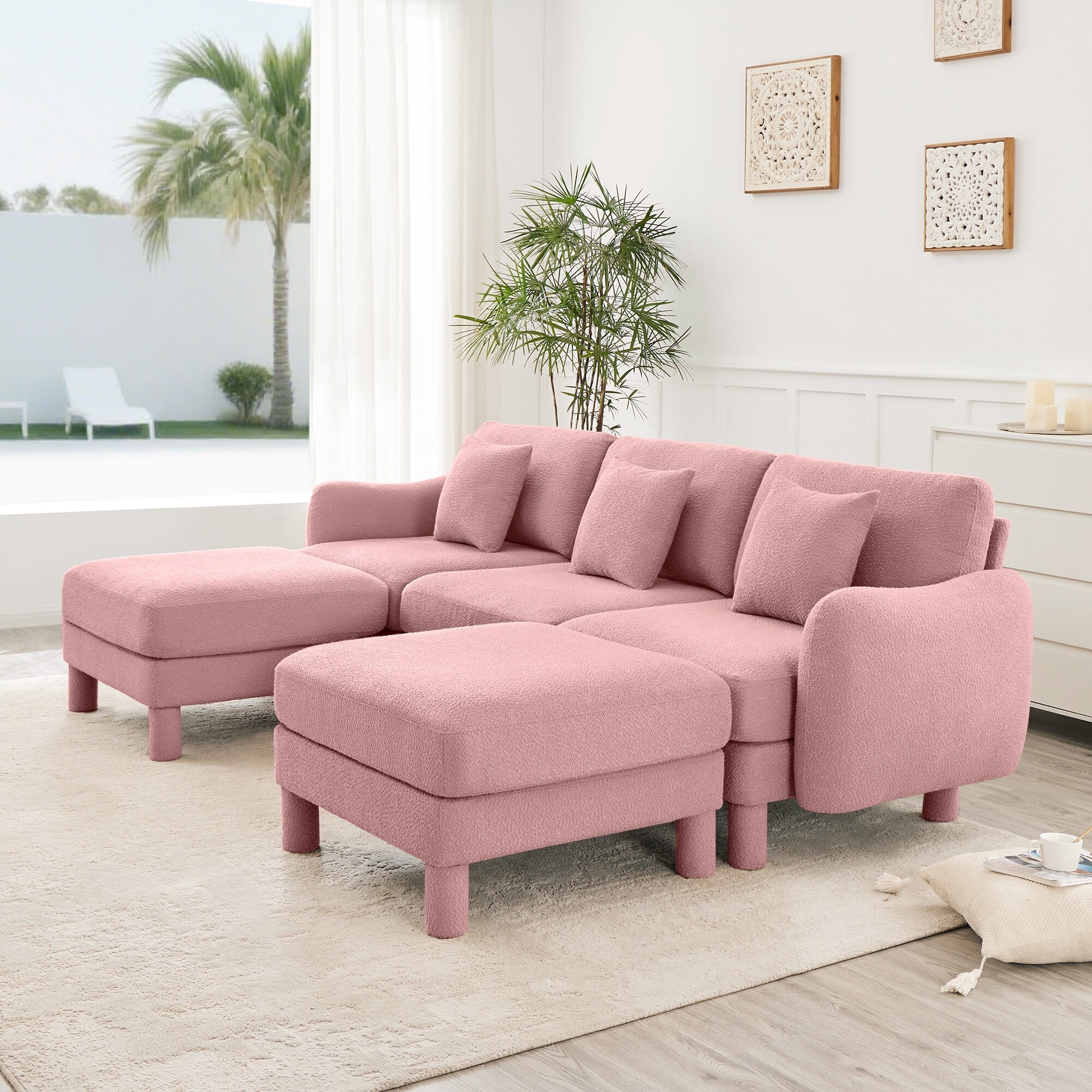 109.4" Modular 3 Seater U Shaped Sectional Couch, Deep Seat Chenille Cloud Sofa with 2 Ottomans