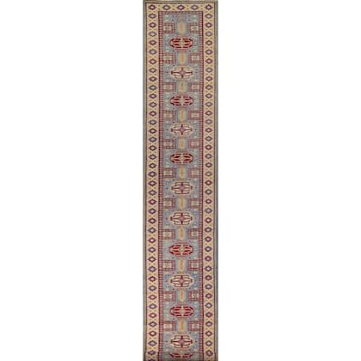 Blue Kazak Oriental Runner Rug Handmade Wool Carpet - 2'7" x 20'6"