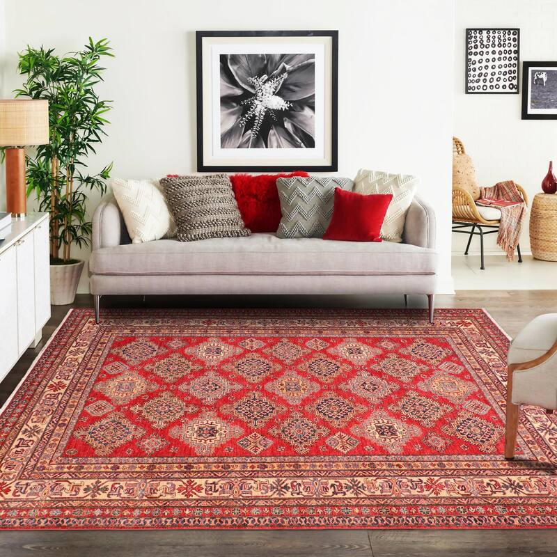 Tribal Super Kazak Briar Red/Beige Hand Knotted Wool Rug - 8'2'' x 10'0''