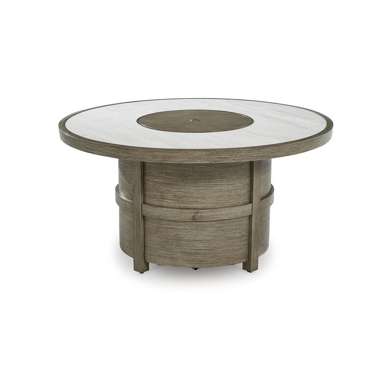 Signature Design by Ashley Rainier Ranch Beige Fire Pit Table - 47.99" W x 47.99" D x 25" H