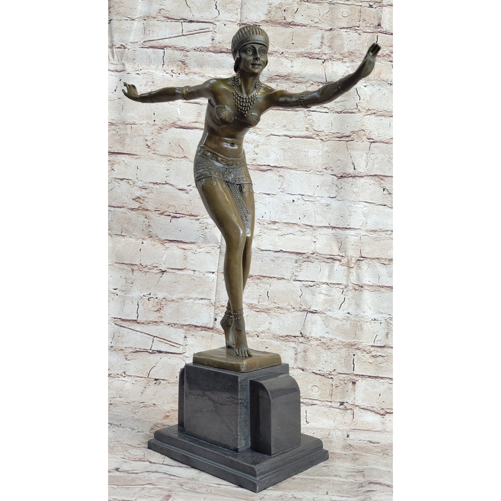 Phoenician Dancer Art Deco Bronze Statue Sculpture After D.H. Chiparus 19 Inches X 14 Inches