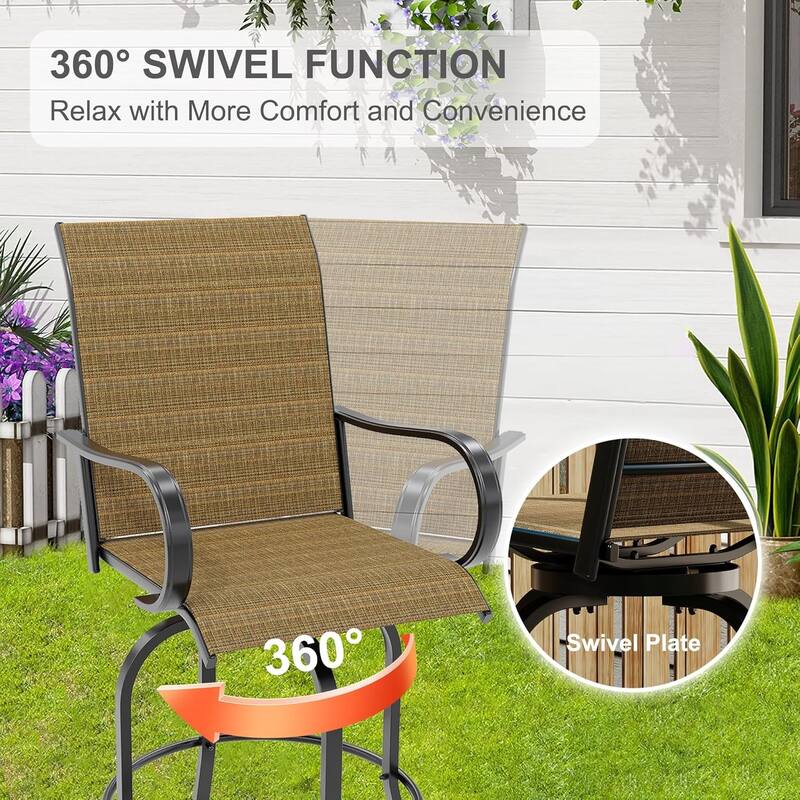 4 PCS Outdoor Swivel Bar Stools Set, All Weather High Back and Armrest Patio Chairs
