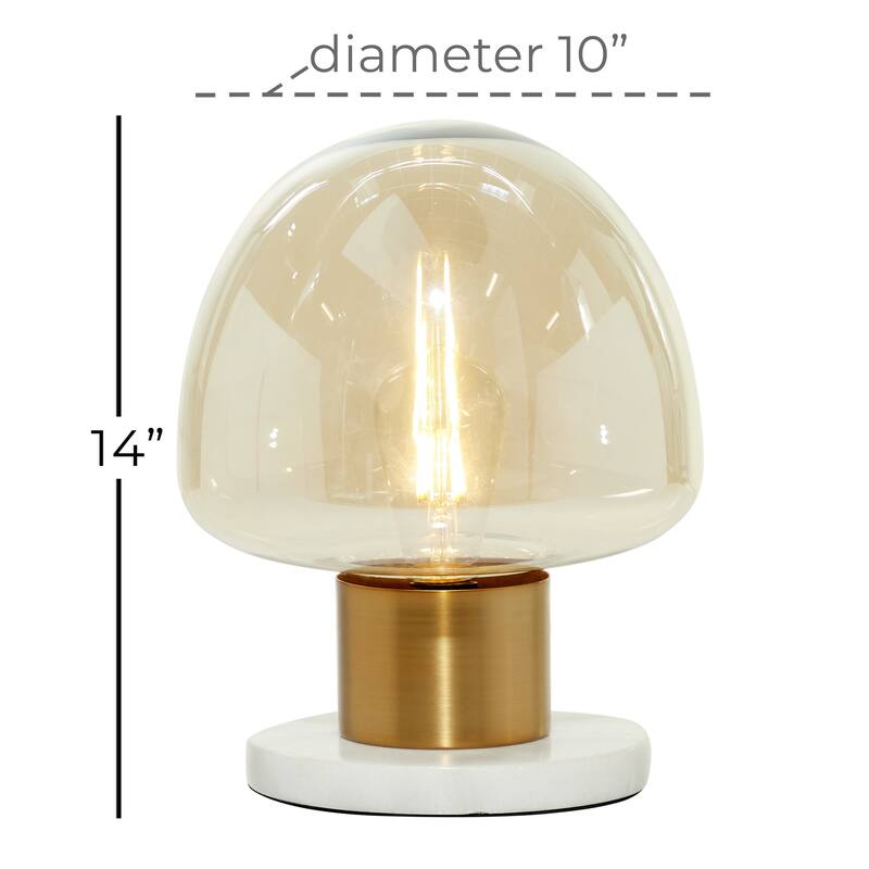 Gold Metal Room Table Lamp with Clear Dome Shaped Shade and Marble Base - 10 x 10 x 14