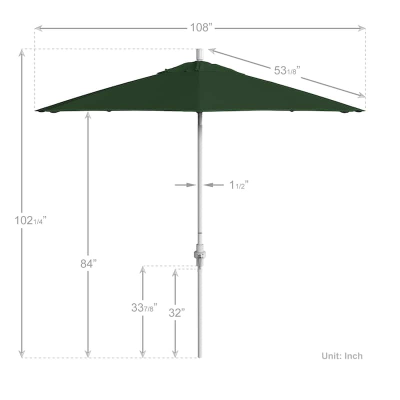 California Umbrella 9' Rd Patio Umbrella White Aluminum Frame Fiberglass Ribs Crank Lift Collar Tilt, Pacifica Pacific Blue