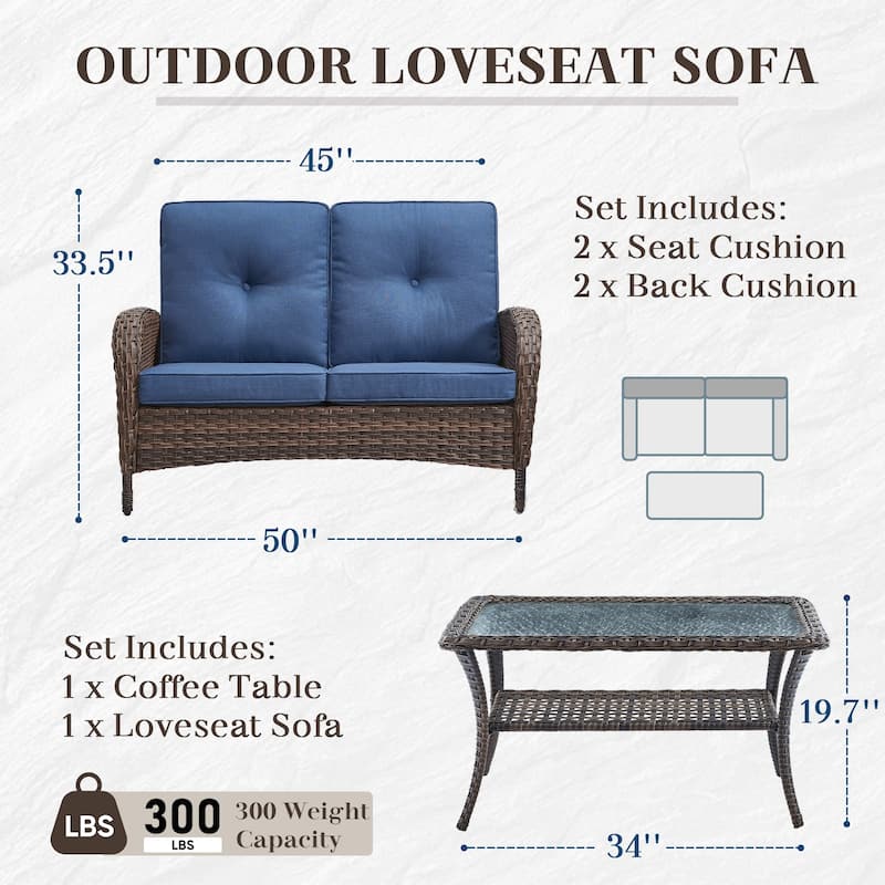 Patio Loveseat Wicker Outdoor Couch - Brown
