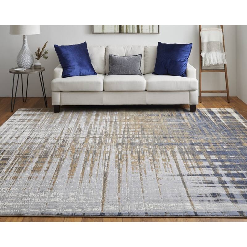 HomeRoots 9' X 12' Blue Orange And Gray Abstract Power Loom Area Rug - 9' x 12'