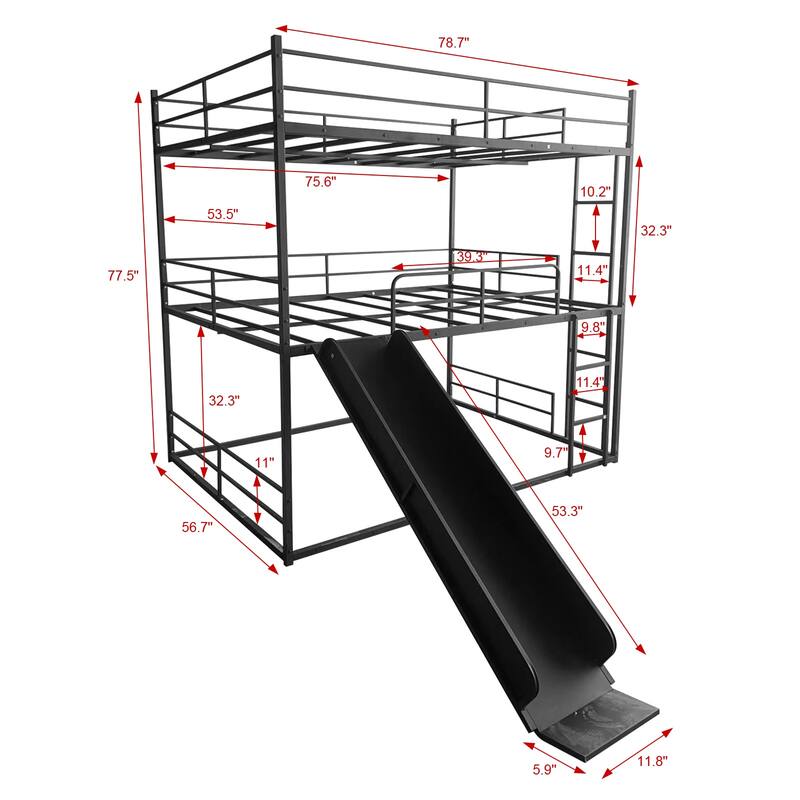 Twin Size Metal House Loft Bed with Slide and Ladder