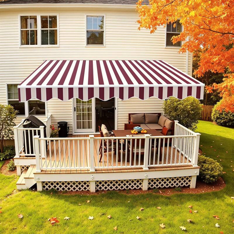 MCombo10x8Feet Manual Retractable Patio Door Window Awning Sunshade Shelter Outdoor Canopy