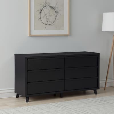 Danzi 62 Inch Dresser, 6 Storage Drawers, Modern Black Laminate Finish
