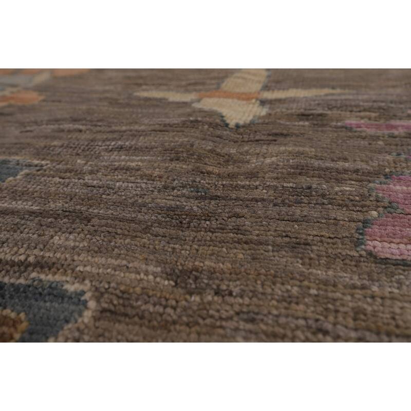 Vegetable Dye Oushak Turkish Rug Hand-Knotted Brown Wool Carpet - 9'2"x 11'10"