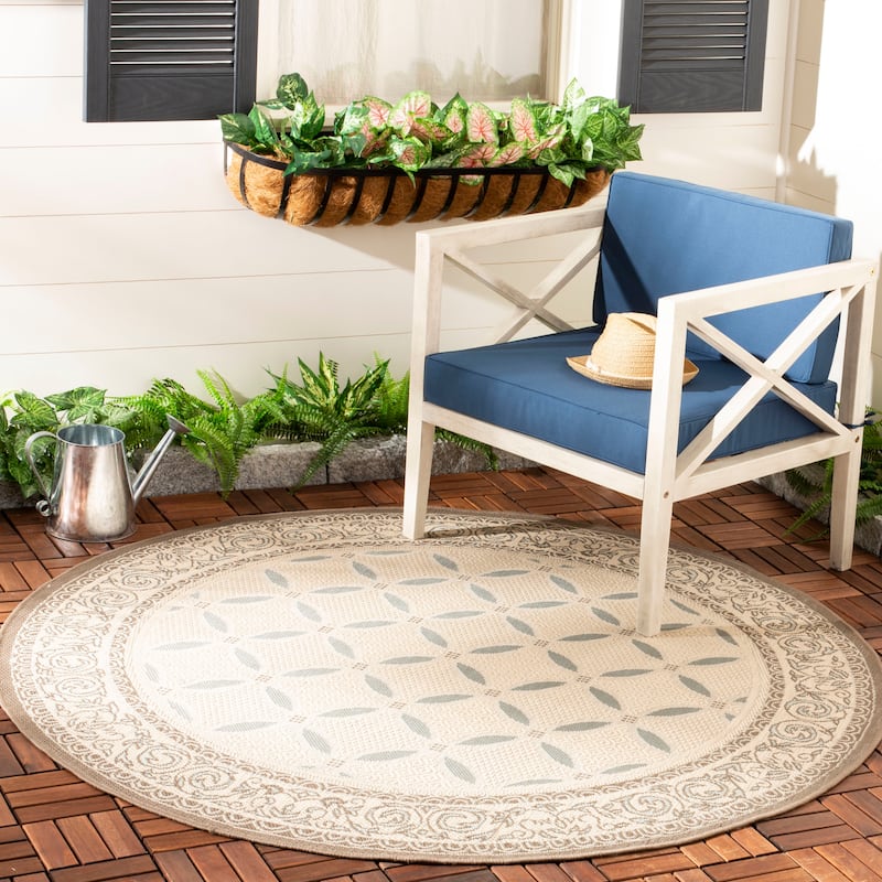 SAFAVIEH Courtyard Zennur Indoor/ Outdoor Waterproof Patio Backyard Rug - Beige - 5'3" x 5'3" Round