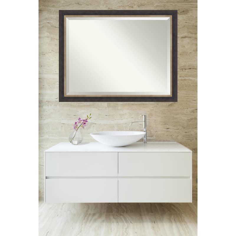 Hammered Charcoal Tan Beveled Wood Framed Bathroom Vanity Wall Mirror - Hammered Charcoal Tan