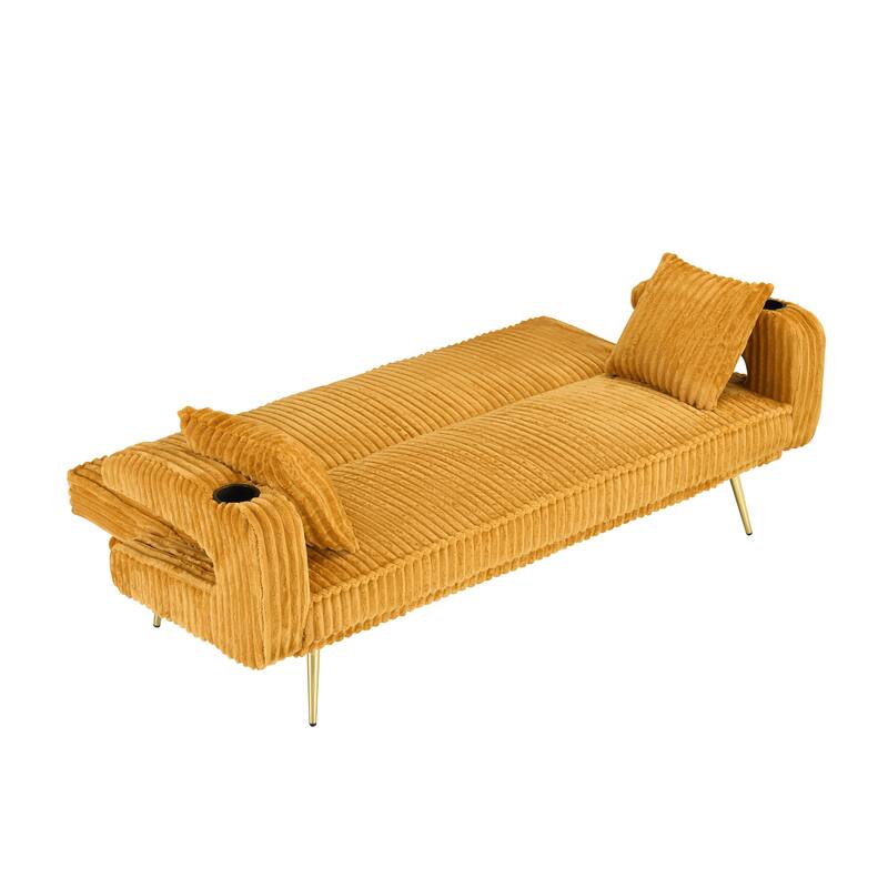Straight-Row Corduroy Sofa With Throw Pillows, Featuring A Minimalist Style