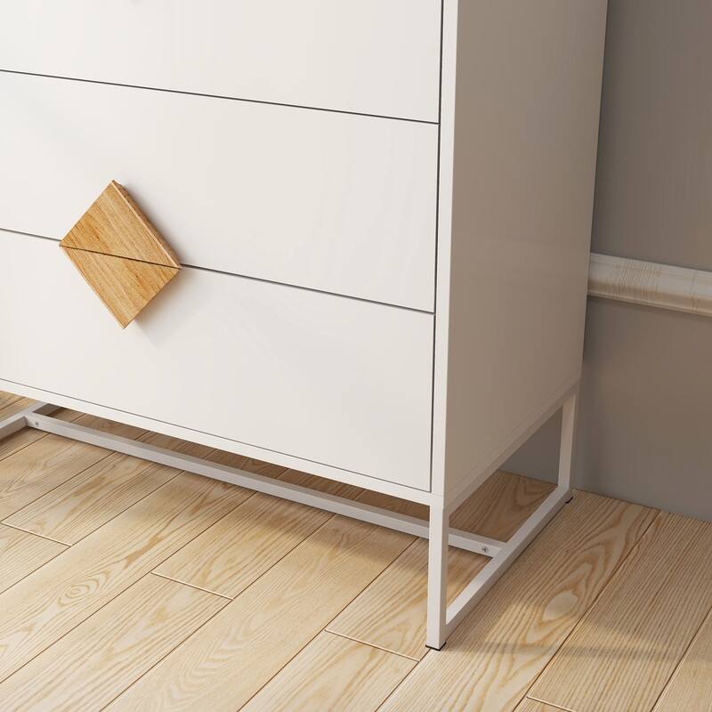 White Solid Wood 4-Drawer Chest Storage Cabinet with Square Handles