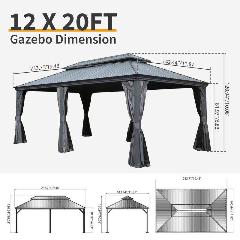 Domi Hardtop Gazebo with Galvanized Steel Double Roof and Aluminum Frame