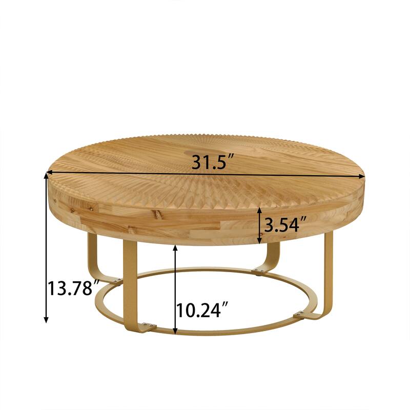 Modern Wooden Carving Pattern Coffee Table with Metal Legs