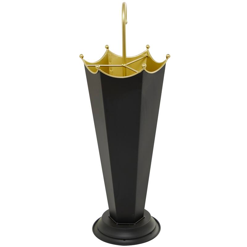 Metal Abstract Umbrella Stand with Gold Handle - Black - Roche River Decor