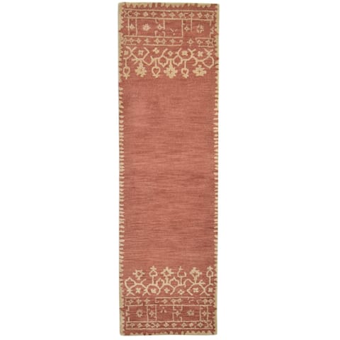 One of a Kind Hand-Tufted Modern & Contemporary 10' Runner Floral & Botanical Wool Red Rug - 2'6"x8'11"