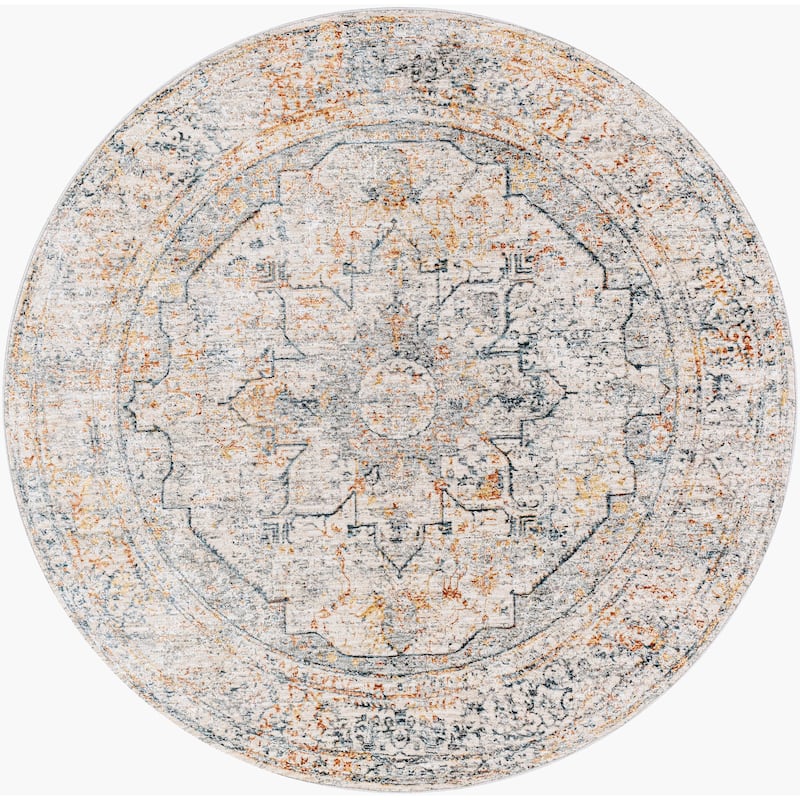 Livabliss Traditional Laila Medallion Area Rug - 5'3" x 5'3" Round - Mustard/Teal