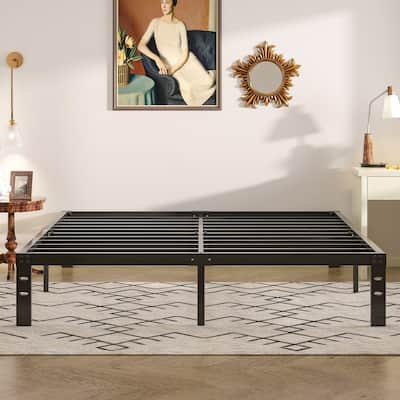 VECELO Bed Frames No Box Spring Needed, Heavy Duty Metal Platform with Steel Slat, Easy Assembly, Black