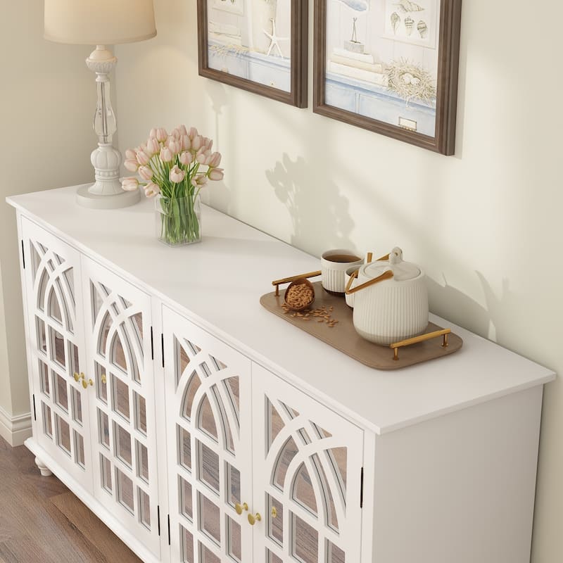 Storage Accent Cabinet Accent Buffet Cabinet Mirror Doors Organizers - 63"Wx31.5"H