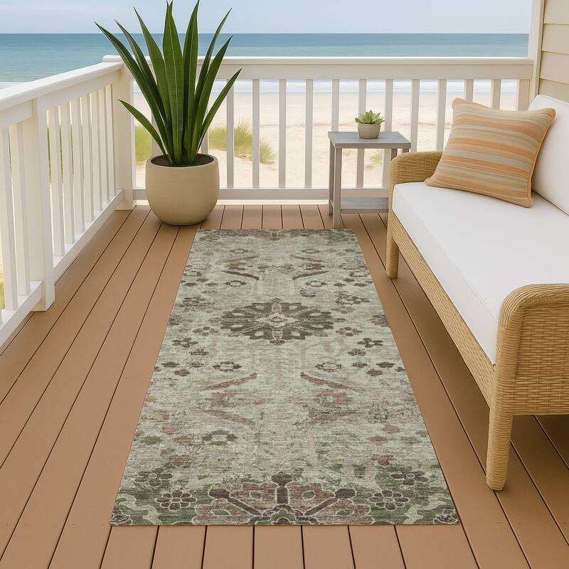 Machine Washable Indoor/ Outdoor Global Firestone Chantille Rug - Celery - 2'3" x 7'6"