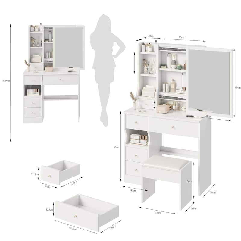 4-drawer Makeup Table Vanity Desk Hollywood Lighting
