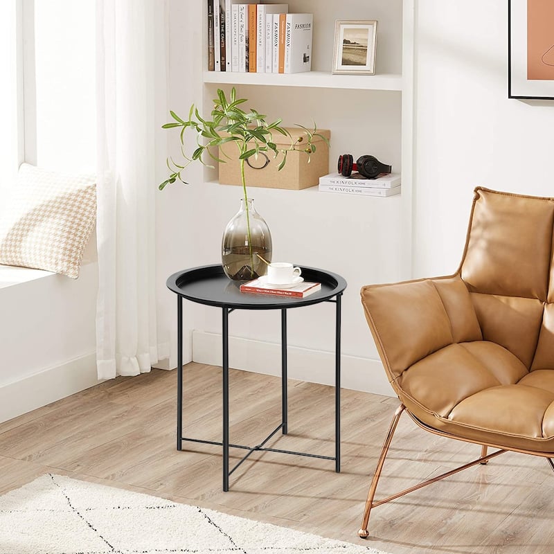 VECELO Modern Side Table with Round Removable Tray,Black(Set of 1/Set of 2)