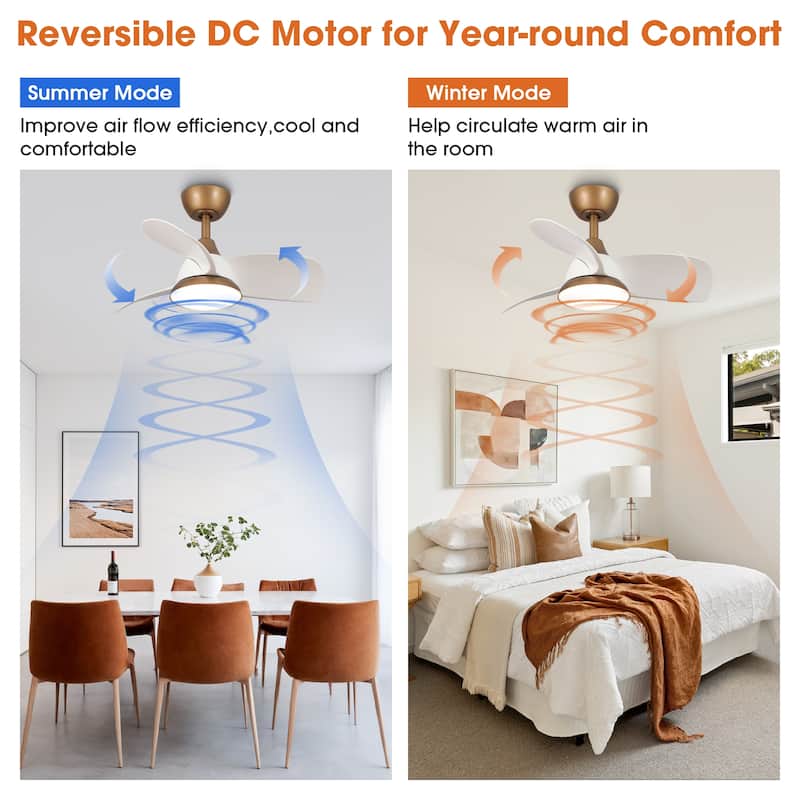 28" Black Modern Dimmable LED Ceiling Fan with Light and Remote
