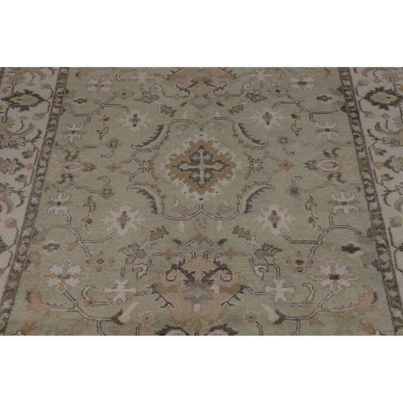 Green Ivory Oushak Indian Area Rug Hand-Knotted Wool Carpet - 8'1" x 10'1"