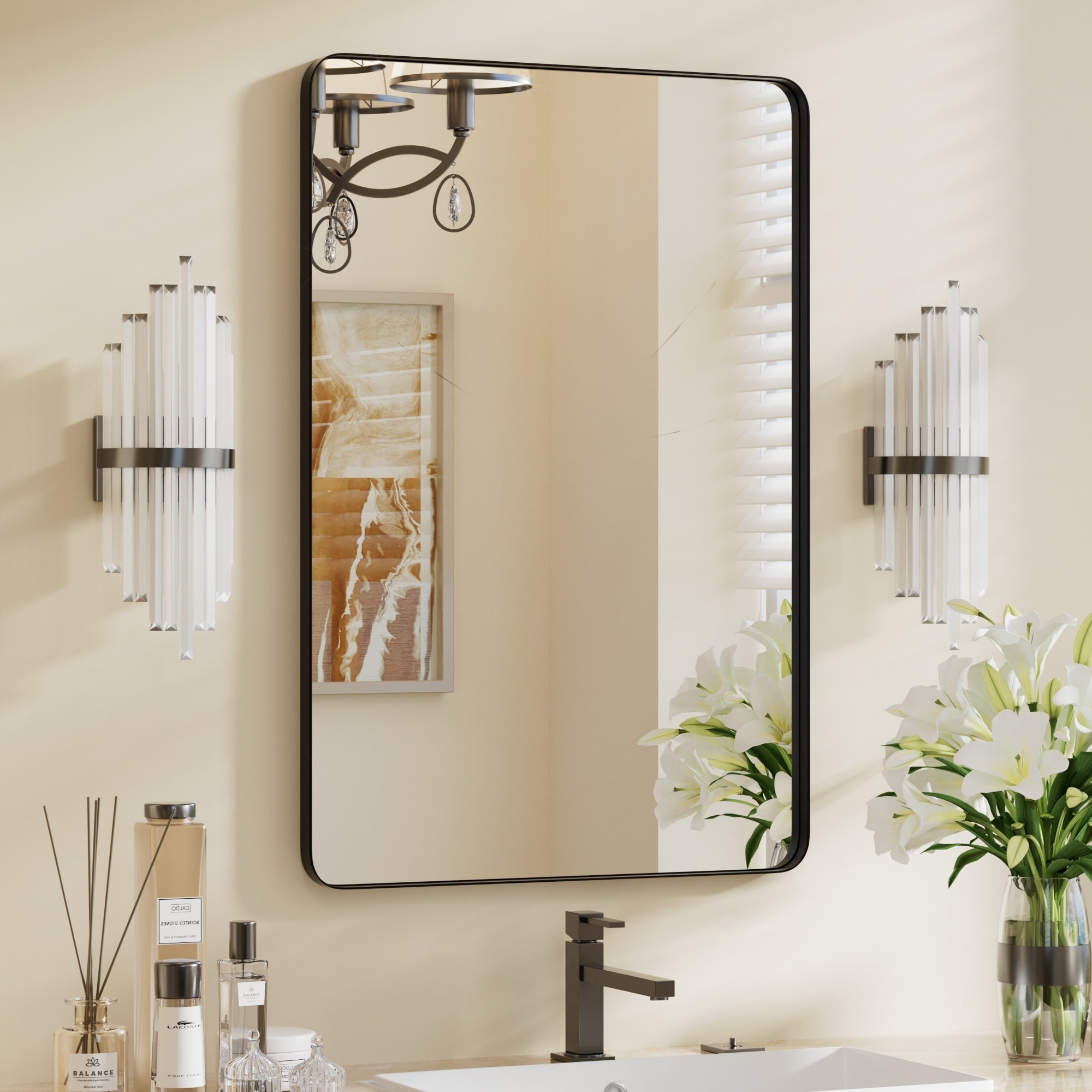 Modern Rounded Rectangle Metal Frame Wall Mirror