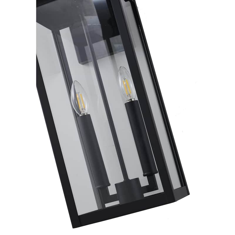 2-Light Matte Black Outdoor Wall Sconce With A Clear Glass Shade