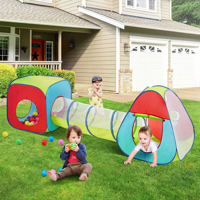 Multi Color Polyester Kids Play Tent Tunnel Set, 3 Piece Crawl and Climb Kit - 30.7” L x 30.7” W x 33.9'' H/