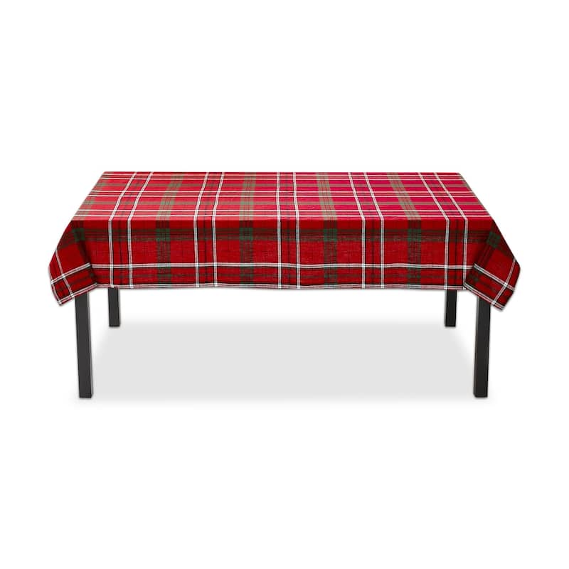 Sleigh Ride Holiday Red and Black Plaid Cotton Tablecloth, 84"Lx 60"W - 60 x 84
