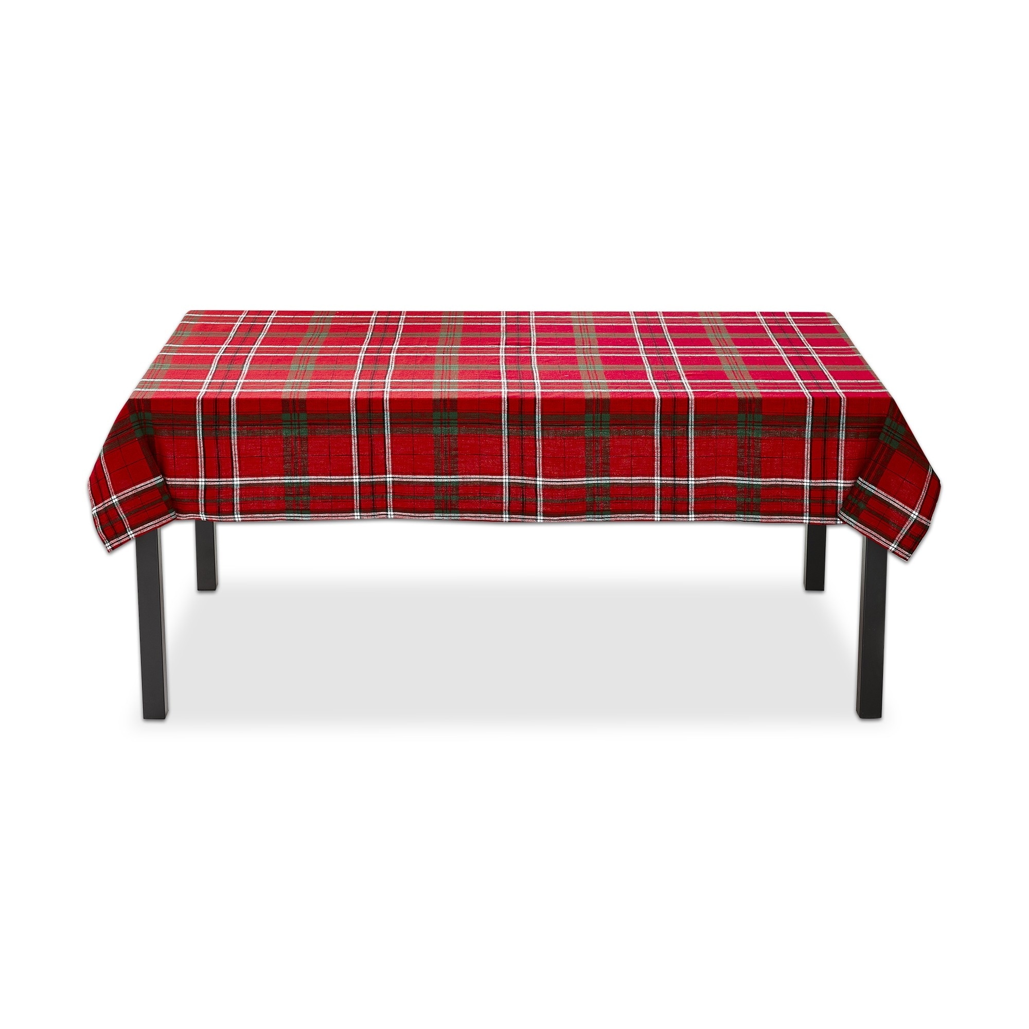 Sleigh Ride Holiday Red and Black Plaid Cotton Tablecloth, 84"Lx 60"W