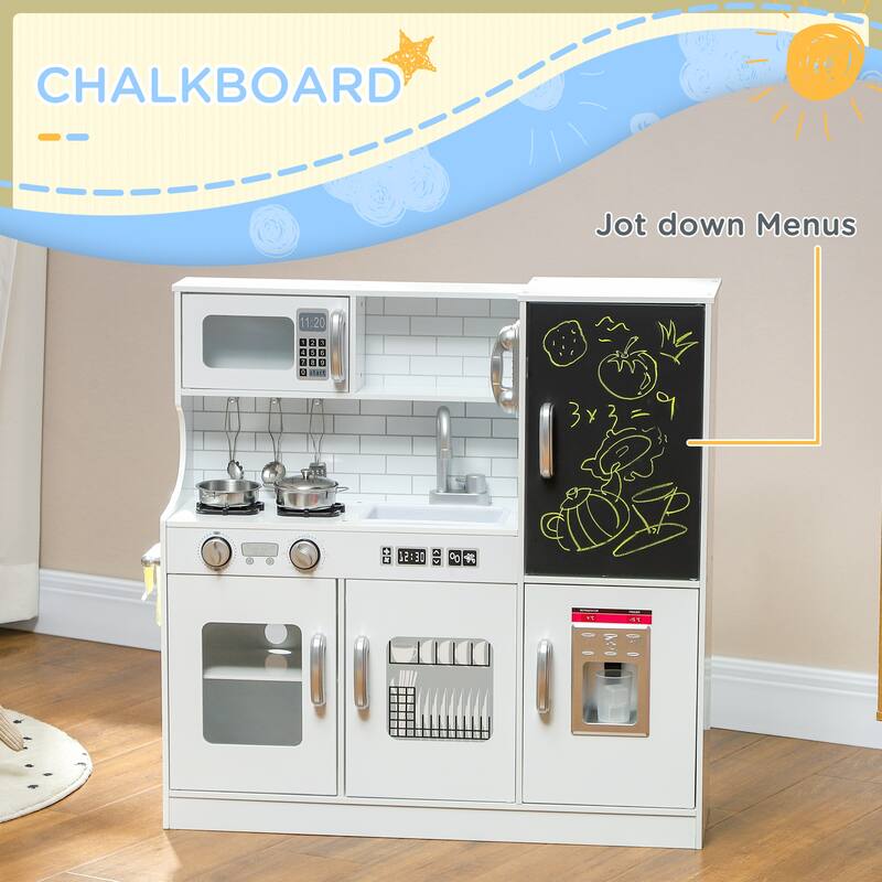 Kids Wooden Play Kitchen Set with Chalkboard Sink Utensils and Storage White Pretend Cooking Toy for Ages 3 to 8