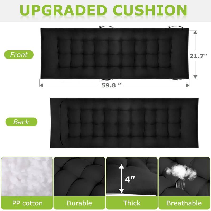 29In Patio Reclining Chaise Lounge with Removable Cushion,Black Bed