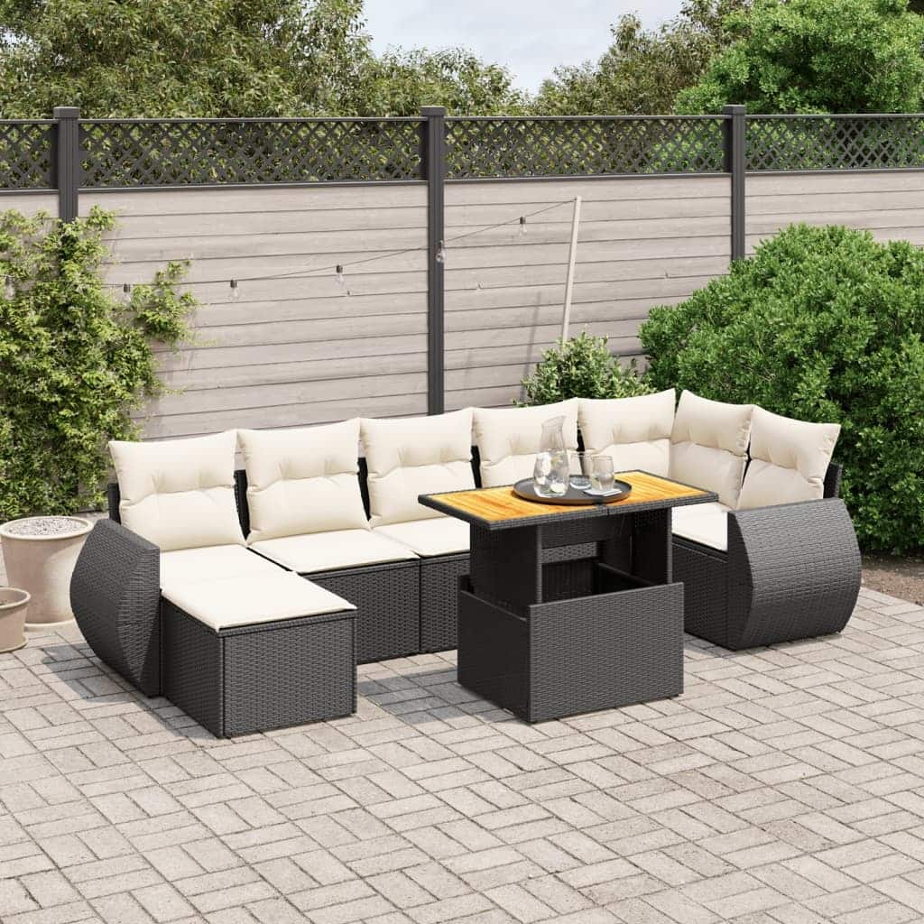 vidaXL Patio Sofa Set with Cushions Outdoor Conversation Furniture Poly Rattan - 21.7 x 24.4 x 27.2